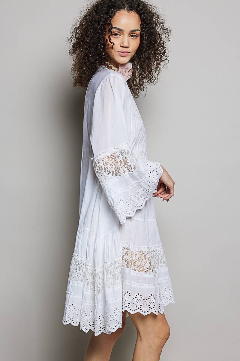 Lightweight Pintuck Detail Eyelet Ruffle Dress