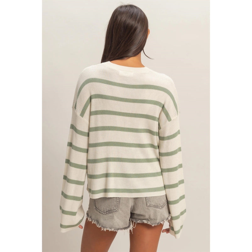 Lightweight Wide-Sleeve Striped Sweater