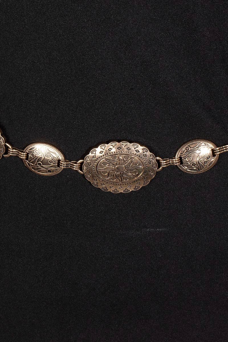 Sun Engraved Oval Concho Chain Belt