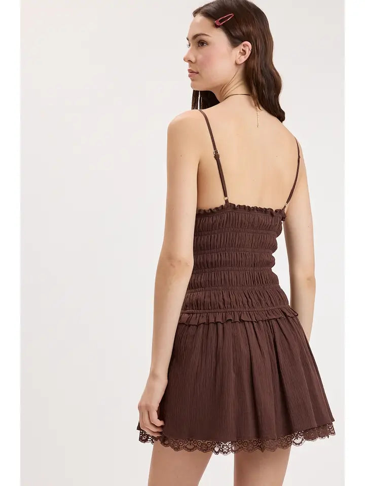 Sweetheart Smocked Lace Mini Dress