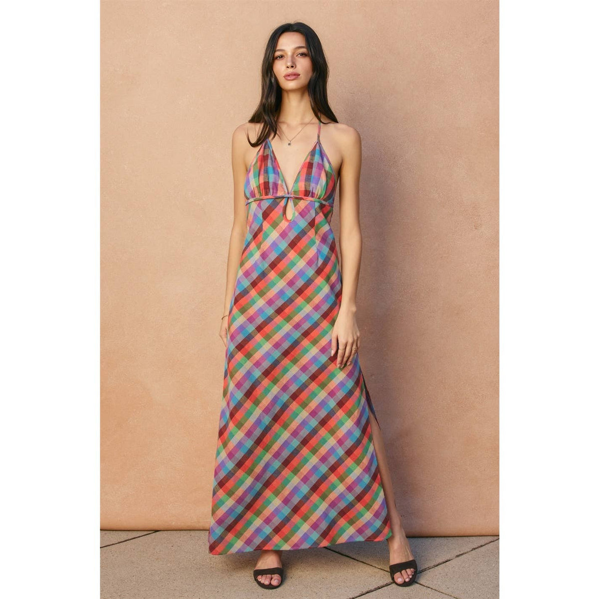 Vibrant Vines Triangle Top Halter Maxi Dress