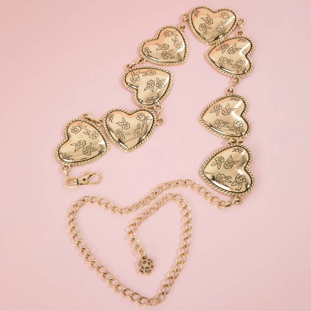 Floral Engraved Heart Chain Belt