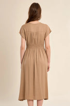 Beige Button Front Midi Dress