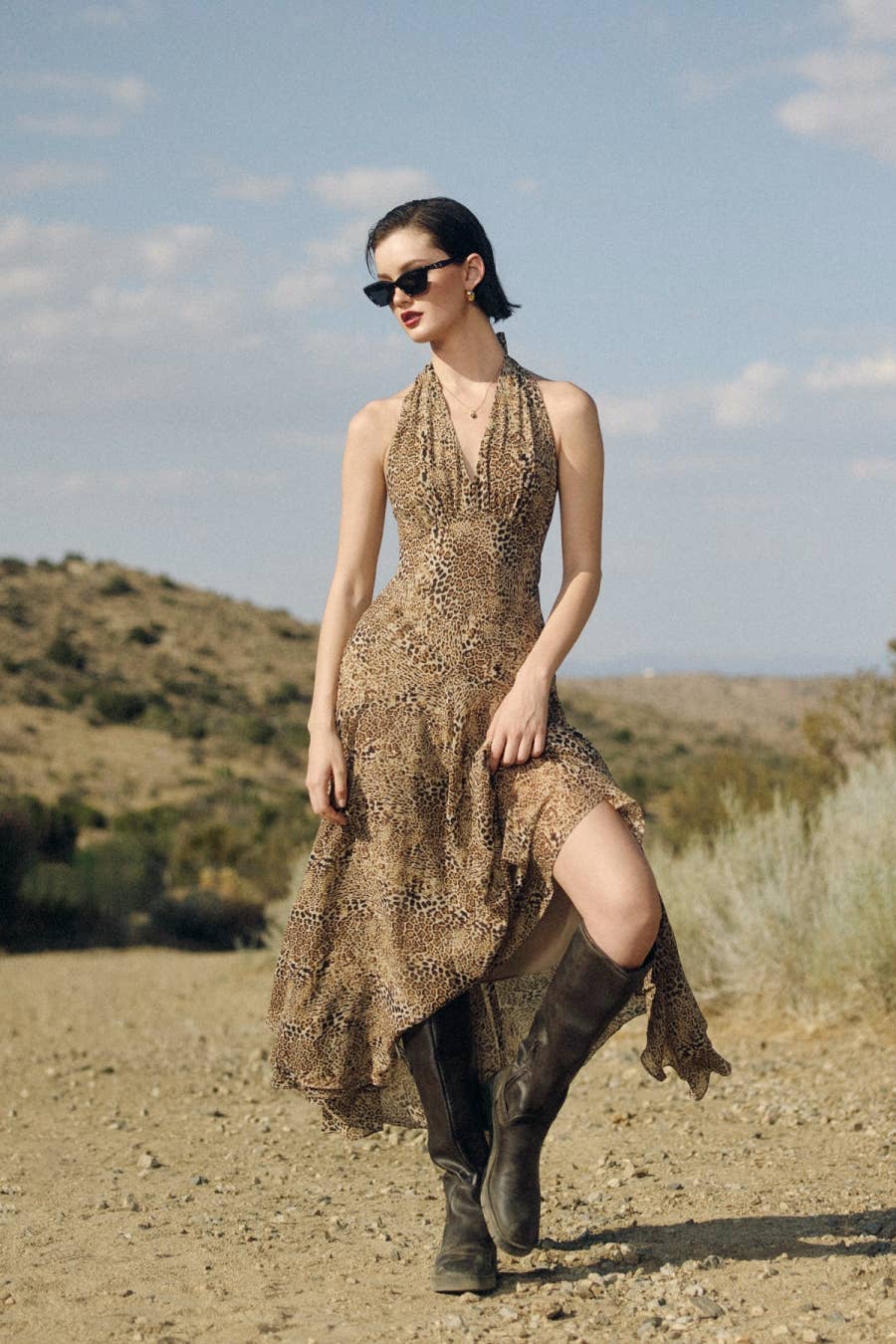 Animal Drop Waist Halter Neck Dress