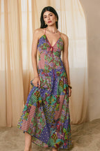Paisley Patchwork Keyhole Tie Detail Dress