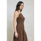 Linen Drop Waist Ruched Maxi Dress