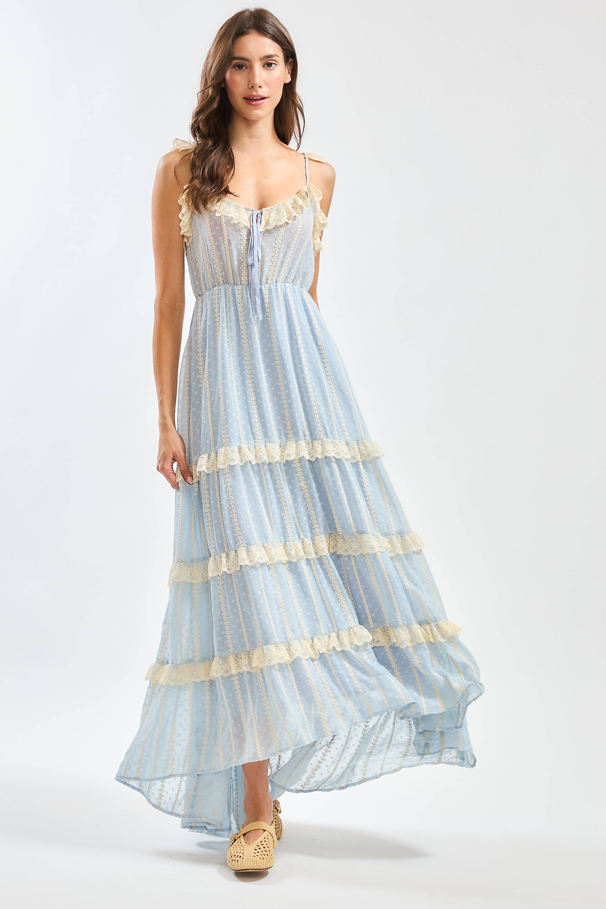 Lace Maxi Dress with Layered Ruffle