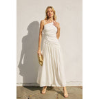 Linen Drop Waist Ruched Maxi Dress