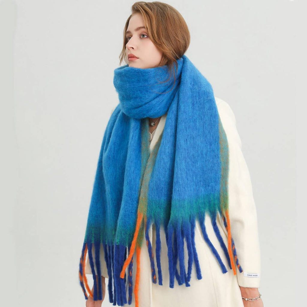 Loopy Yarn Ombre Scarf with Soft Tassels