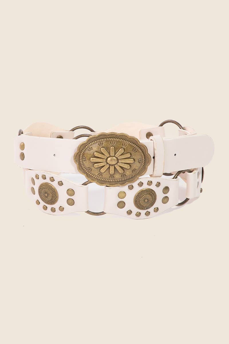 Oval Concho Disc Vegan Leather Link Belt
