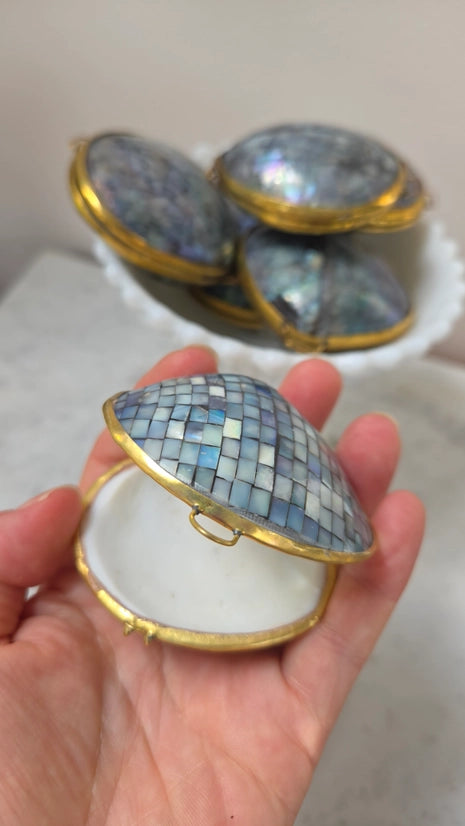 Polished Blue Crackle Shell Trinket Pill Box