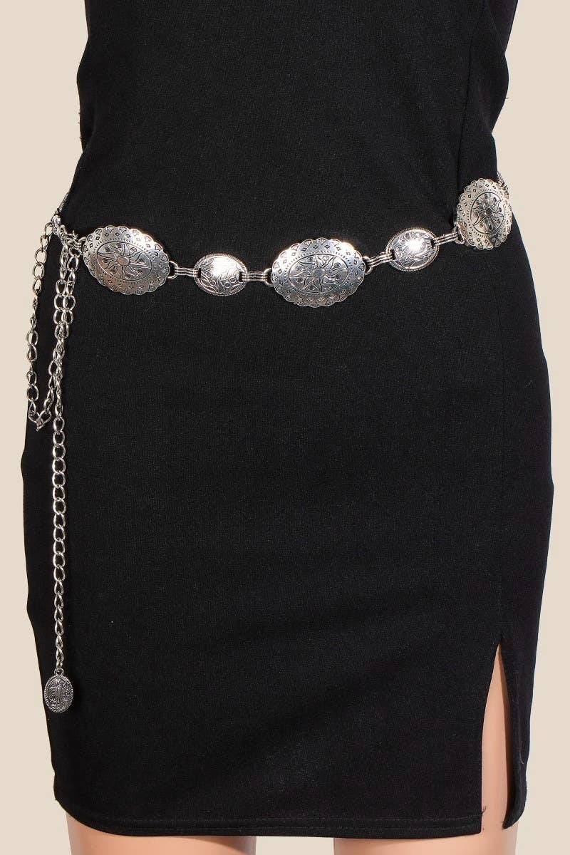 Sun Engraved Oval Concho Chain Belt