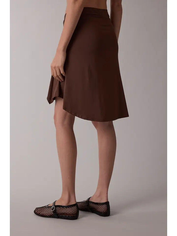 Asymmetric Waist Line High-Low Knee Length Skirt