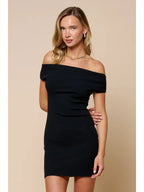 Off-Shoulder Ribbed Bodycon Mini Dress