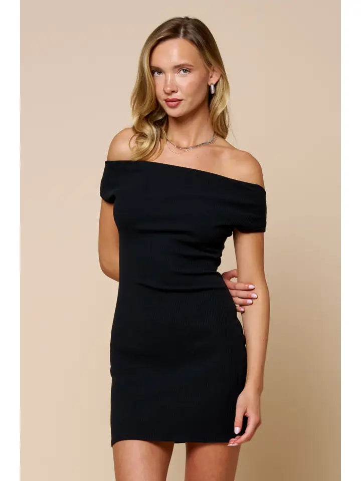 Off-Shoulder Ribbed Bodycon Mini Dress