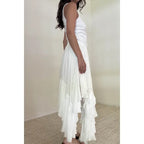 Mid Elastic Waist Asymmetrical Hem Maxi Skirt