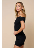 Off-Shoulder Ribbed Bodycon Mini Dress