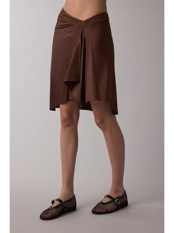 Asymmetric Waist Line High-Low Knee Length Skirt
