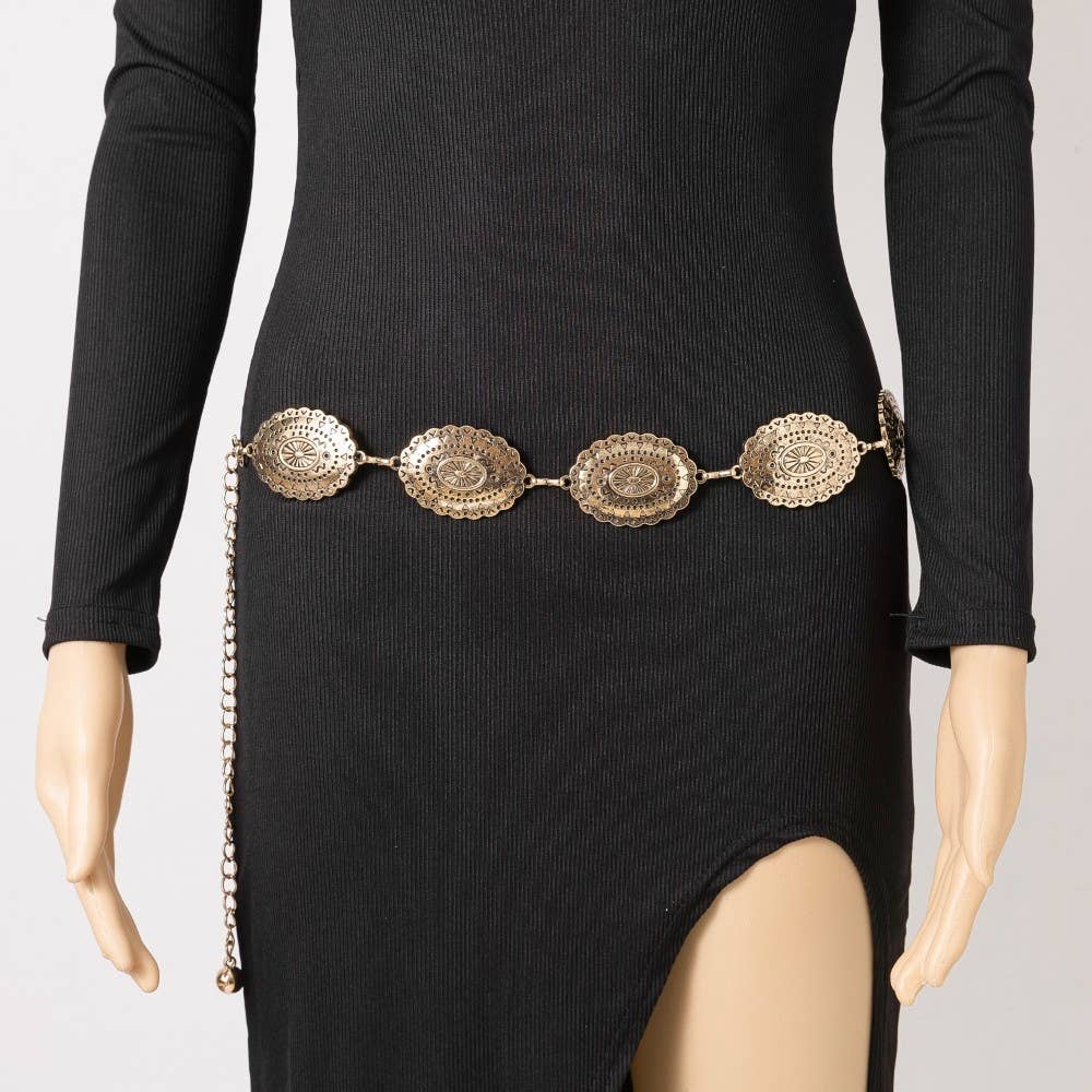 Oval Western Concho Disc Chain Belt