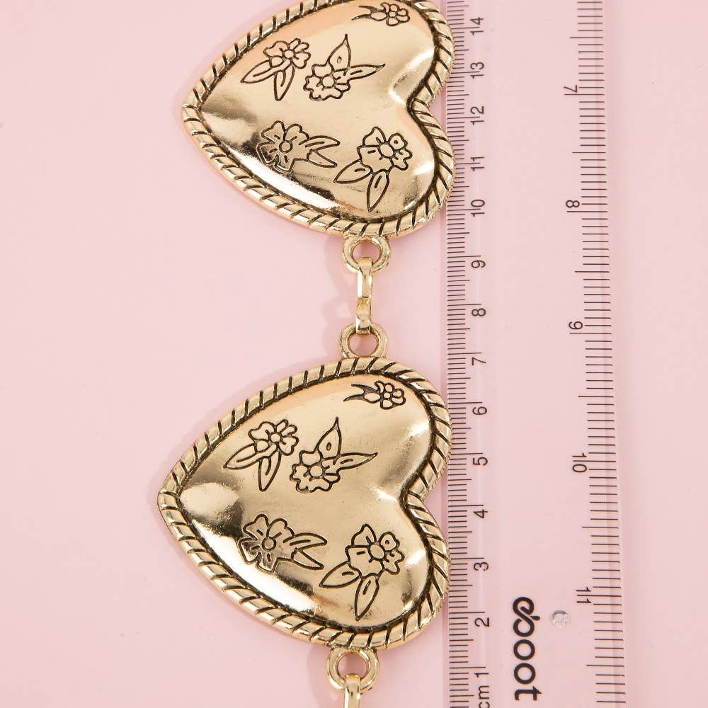 Floral Engraved Heart Chain Belt