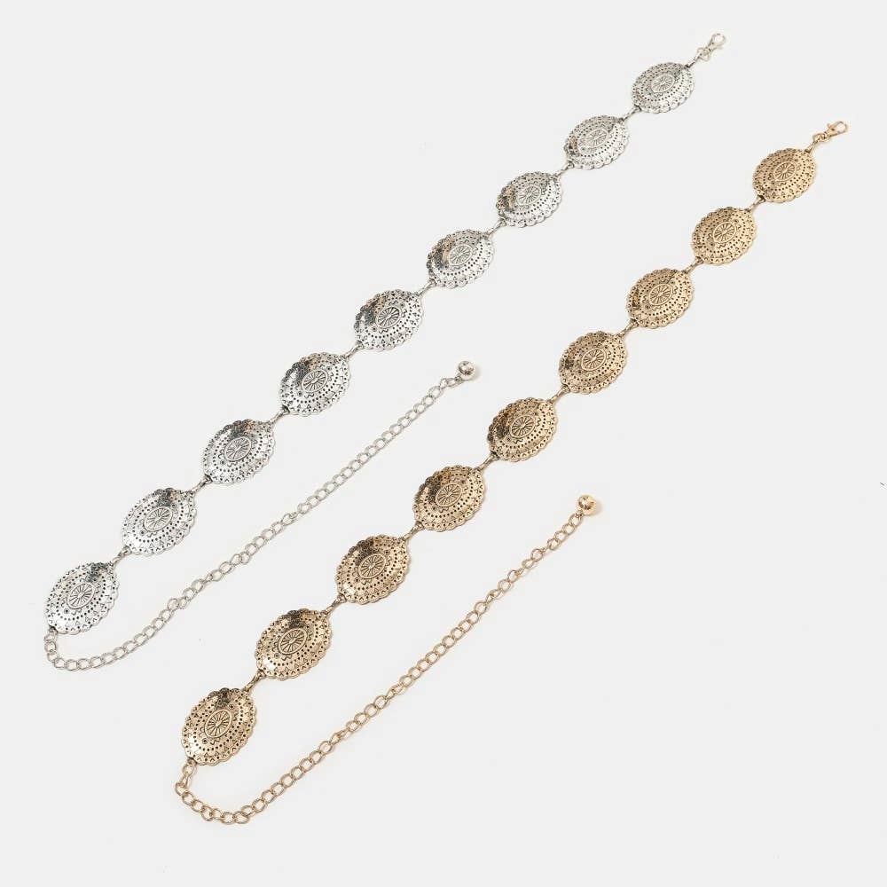 Oval Western Concho Disc Chain Belt