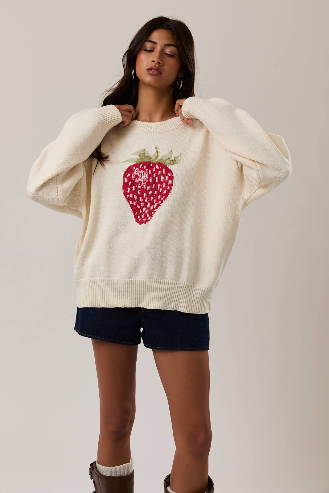 Crew Neck Strawberry Sweater