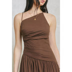 Linen Drop Waist Ruched Maxi Dress