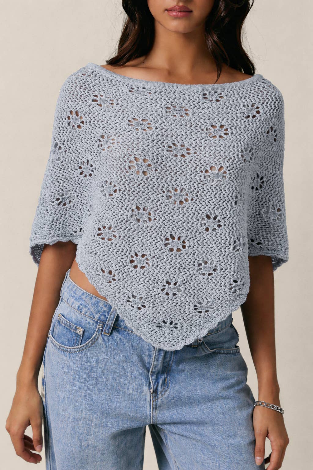 Openwork Detail Sweater Poncho