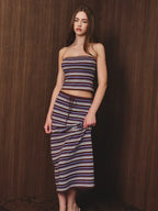 Mid Waisted Striped Sweater Midi Skirt