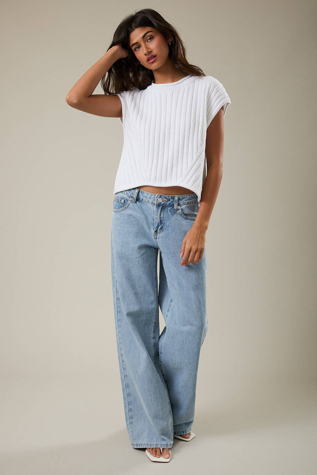 Round Neck Extended Sleeve Sweater Top