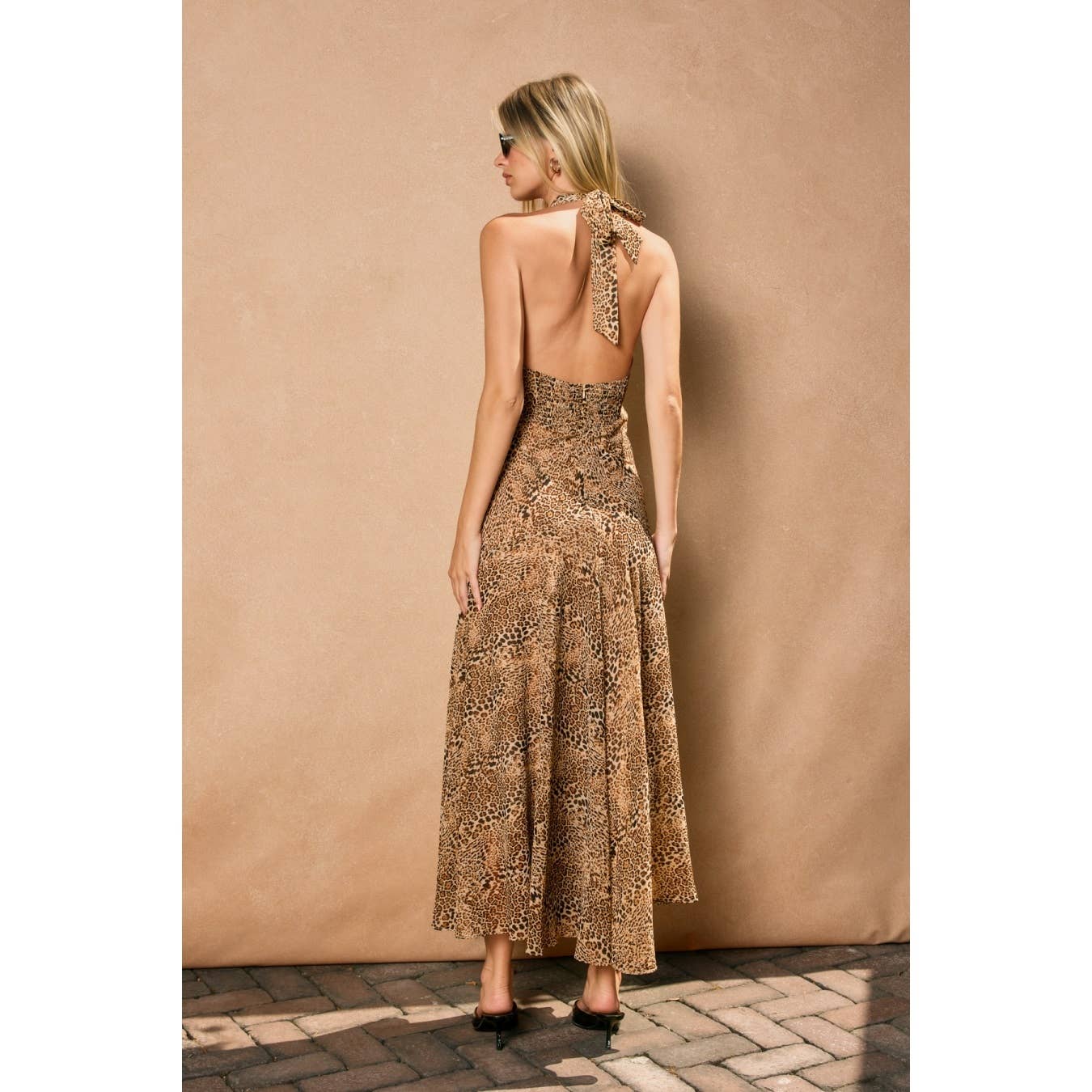 Animal Drop Waist Halter Neck Dress