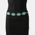 Western Turquoise Stone Bead Concho Disc Chain Belt