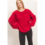 Ribbed Knit Patch Pocket Sweater