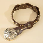 Ornate Concho Disc Buckle Vegan Leather Belt