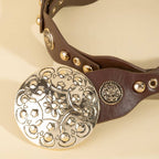 Ornate Concho Disc Buckle Vegan Leather Belt