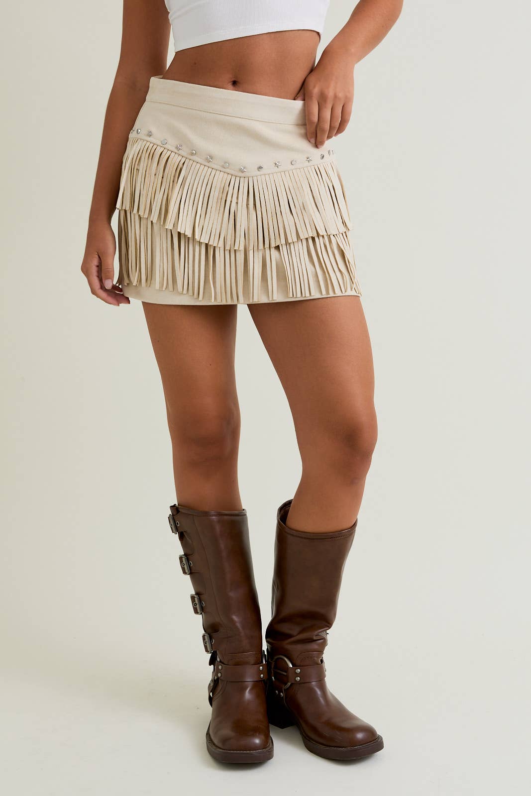 Faux Suede Skirt with Fringe