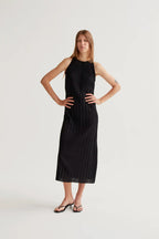 Long Pleated Black Dress