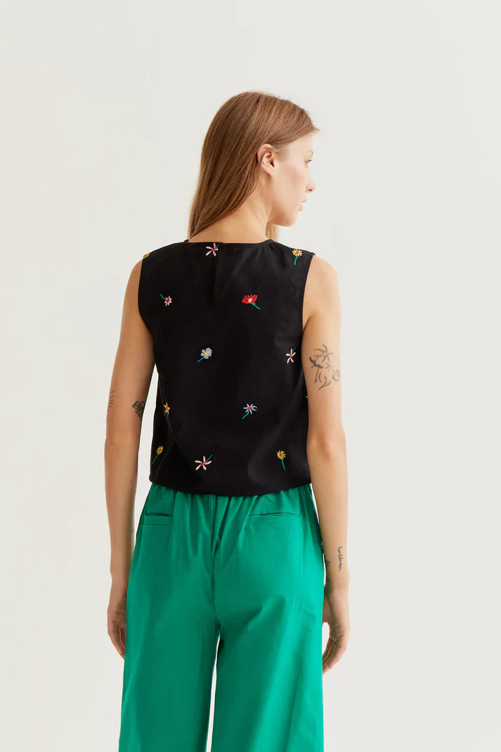 Black Gardeners Print Sleeveless Top