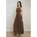 Linen Drop Waist Ruched Maxi Dress