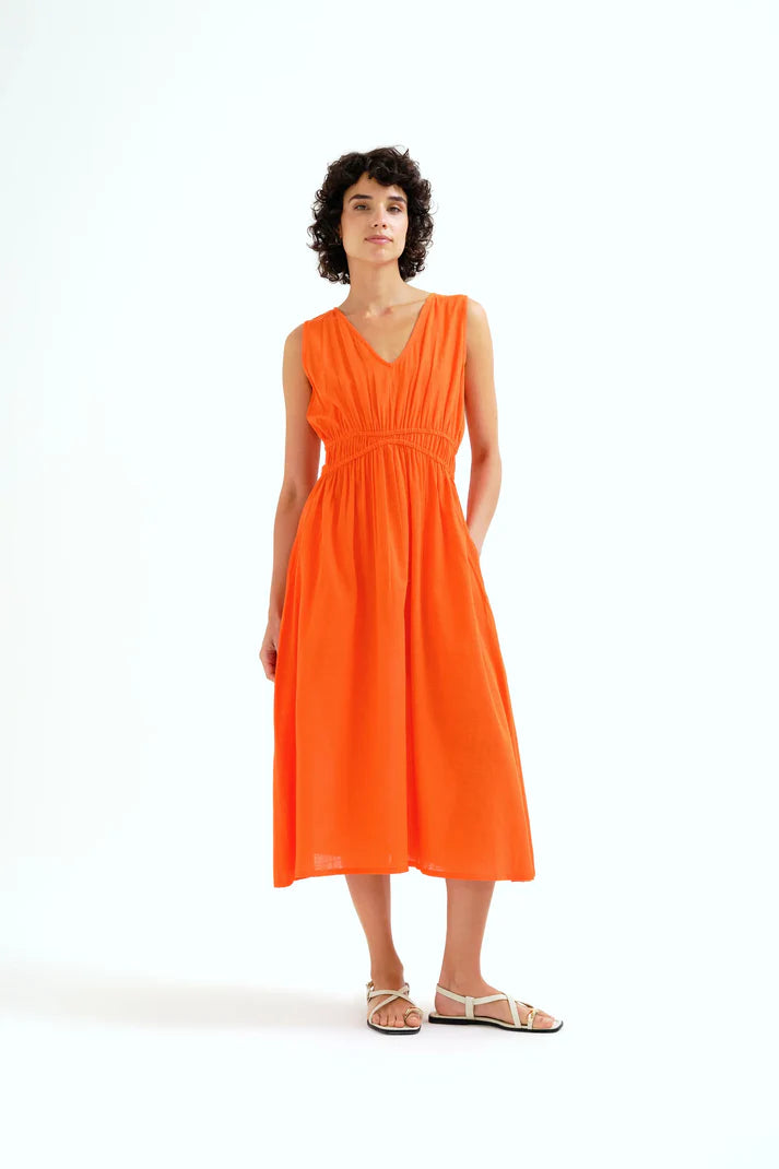 Orange Cotton Midi Dress