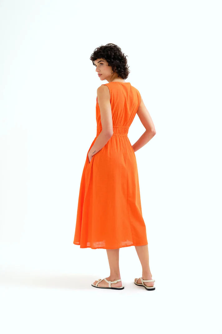 Orange Cotton Midi Dress