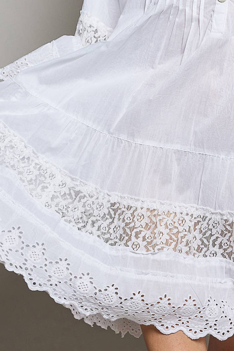 Lightweight Pintuck Detail Eyelet Ruffle Dress