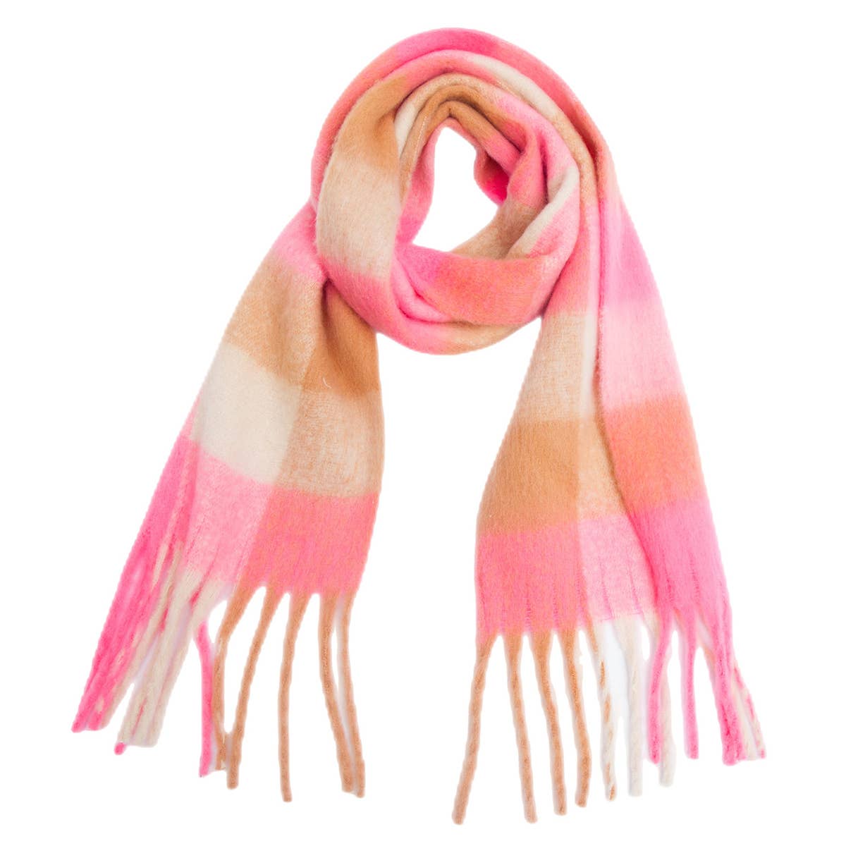 Chunky Plaid Scarf with Fringe