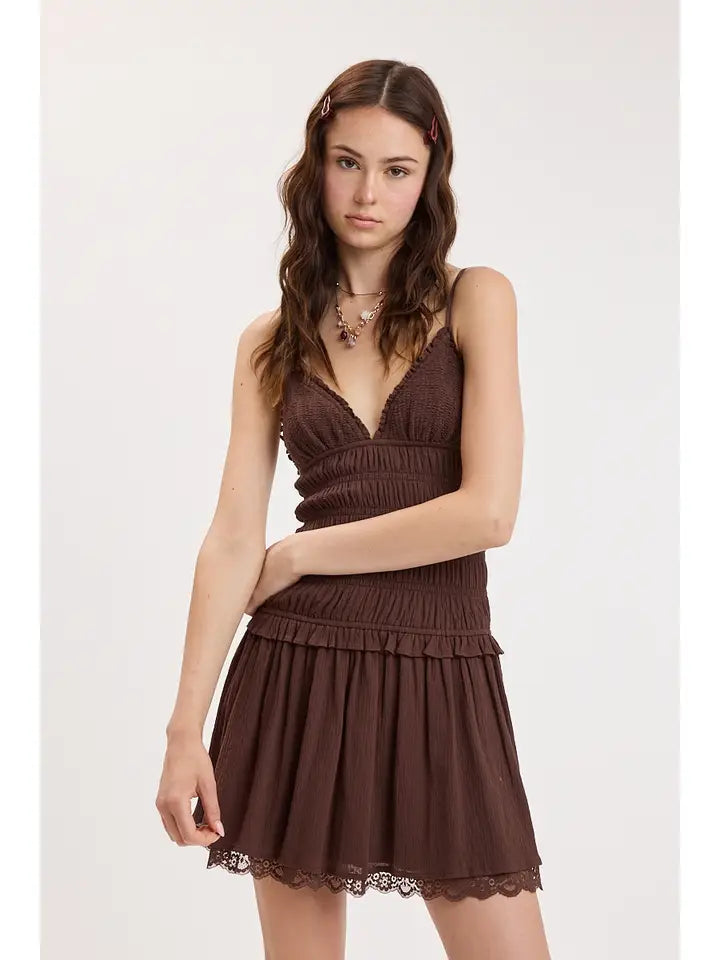Sweetheart Smocked Lace Mini Dress