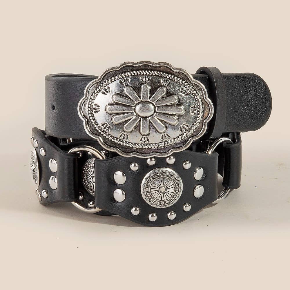 Oval Concho Disc Vegan Leather Link Belt