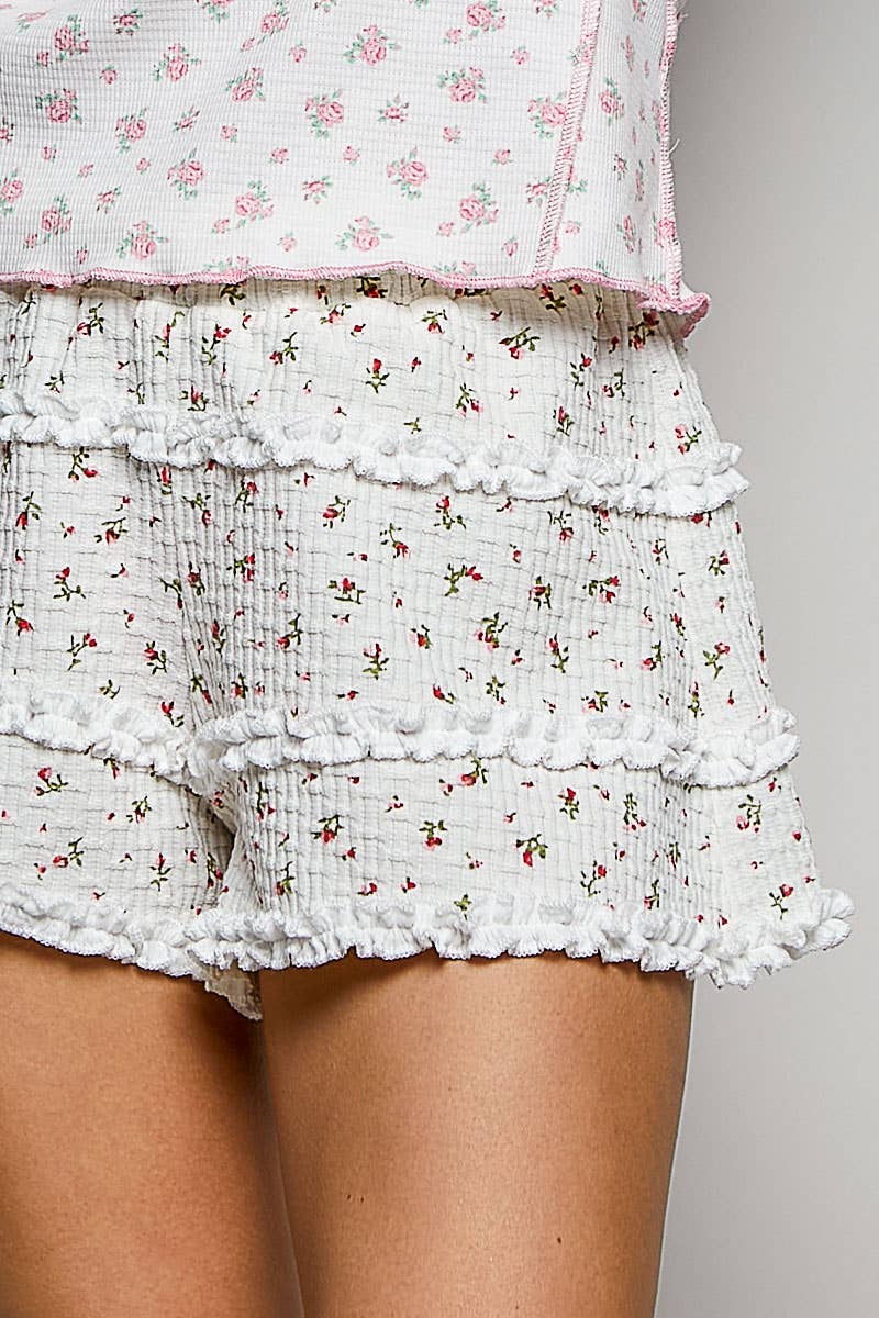 Floral Smocked Ruffle Tiered Shorts