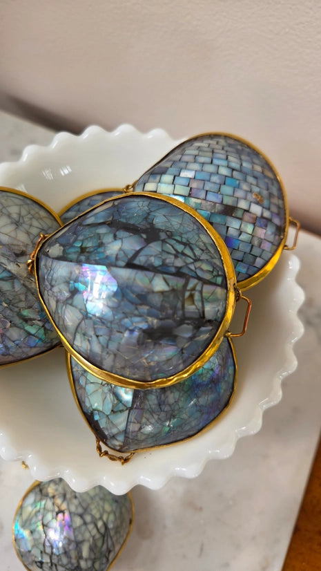 Polished Blue Crackle Shell Trinket Pill Box