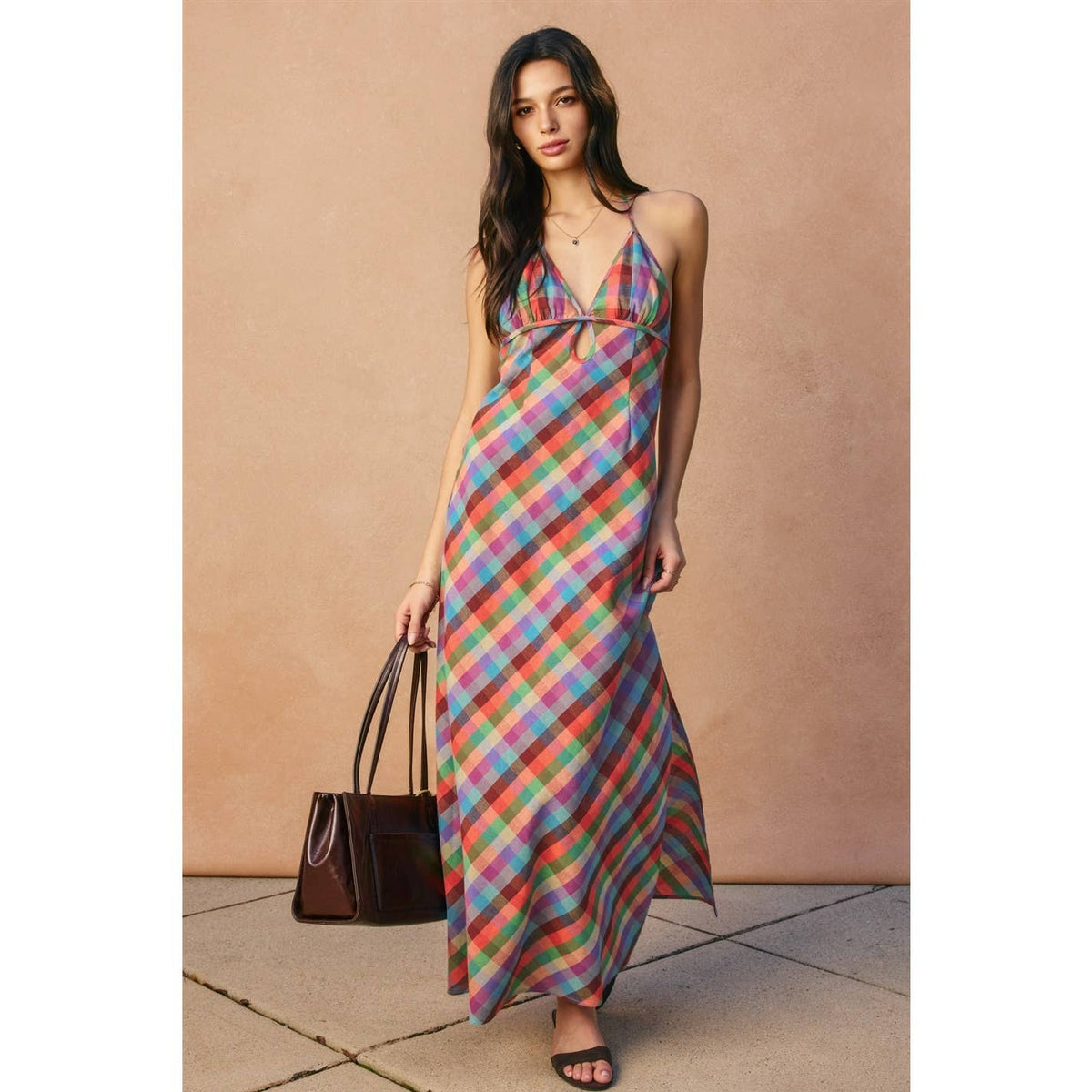 Vibrant Vines Triangle Top Halter Maxi Dress