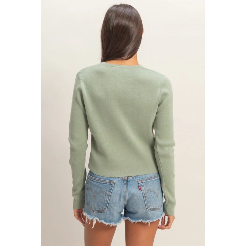 Sage Green Ribbed Cardigan