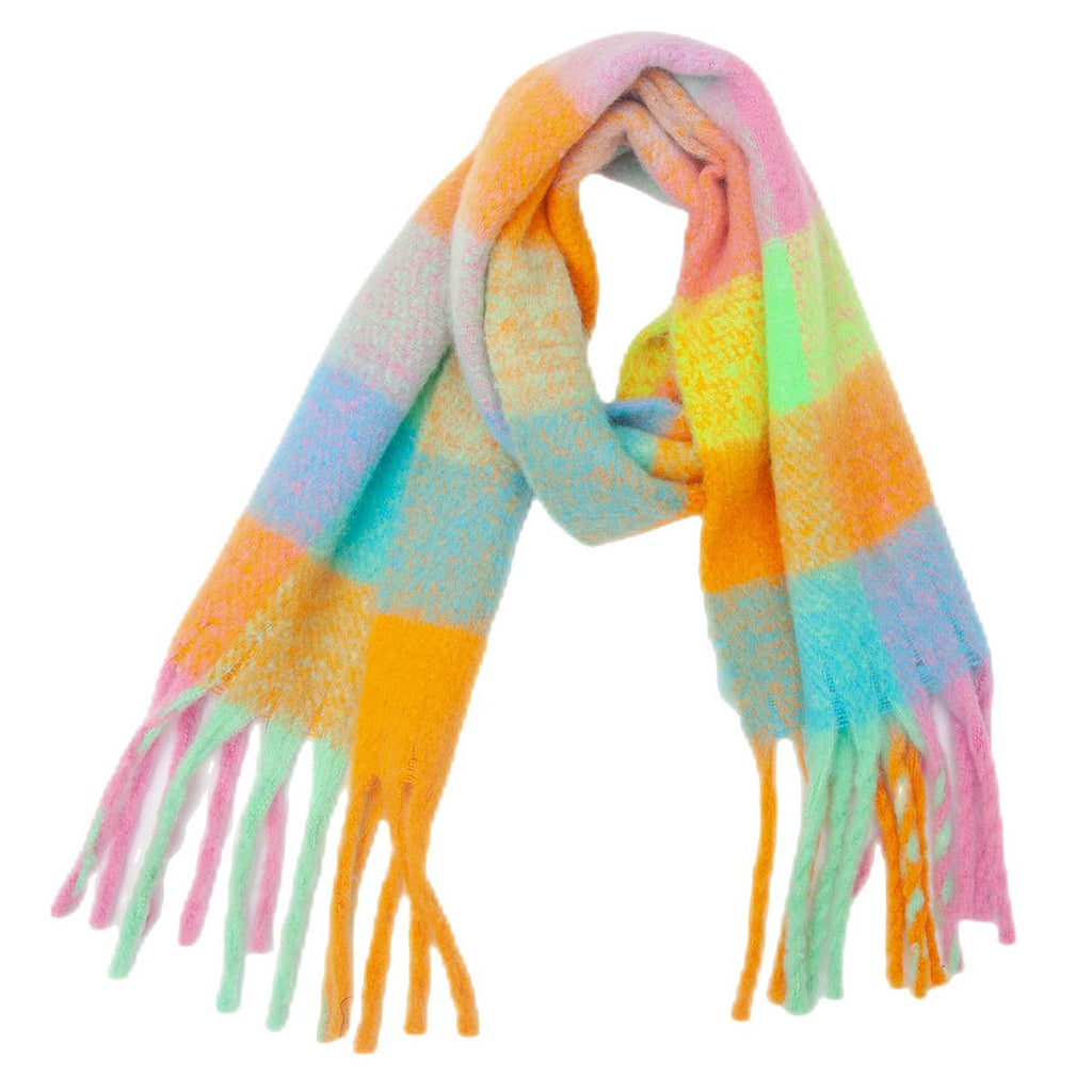 Chunky Plaid Scarf with Fringe
